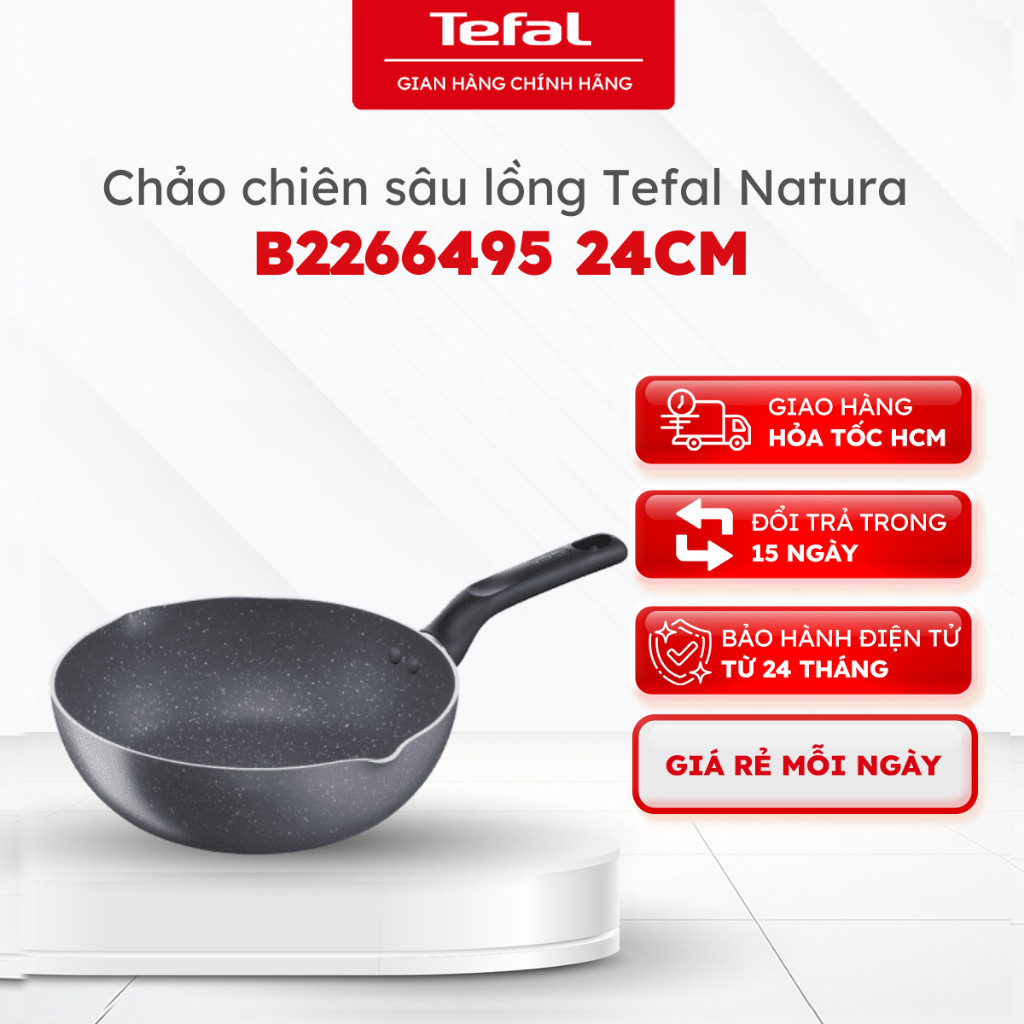 Chảo chiên sâu lồng chống dính Tefal Natura B2266495 24cm - Bảo hành 24 tháng [HOẢ TỐC HCM]