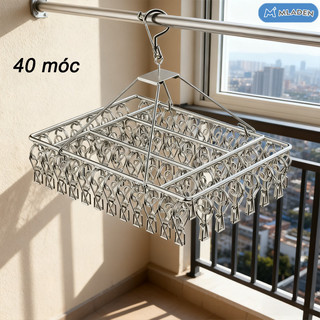  【MLADEN Móc Chùm Inox 304 Cao Cấp Móc chùm vuông inox Móc Phơi Quần Áo Em Bé,Bền Đẹp 40 kẹp 