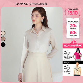 Áo sơ mi nữ basic cơ bản lụa trắng đen hồng thiết kế tay dài phối nút thời trang GUMAC BAE00003