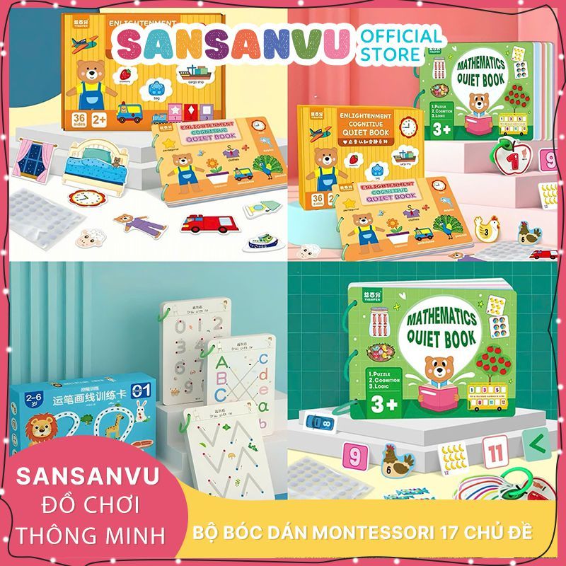 Học liệu bóc dán Montessori cho bé, học liệu busy book bóc dán thông minh 17 chủ đề, Sách bóc dán