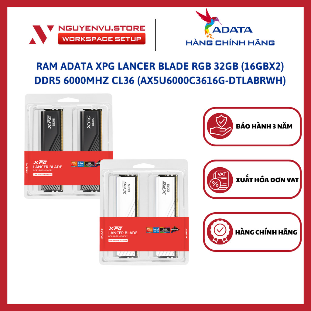 Ram máy tính Adata XPG LANCER BLADE RGB DDR5, 16GB×2, 6.000Mhz DDR5 - Hàng Chính Hãng