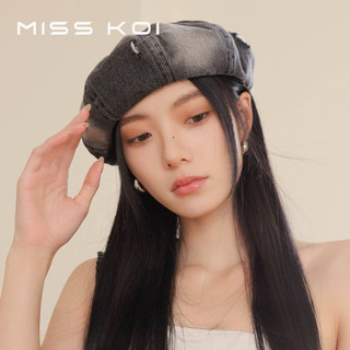 MISSKOI Retro Đau Khổ Rách Mũ Nồi Bé Gái Nhật Bản Denim Họa Sĩ Mũ Thời Trang Phù Hợp Với Mặt Nhỏ Hình Bát Giác Mũ Hợp Thời Trang