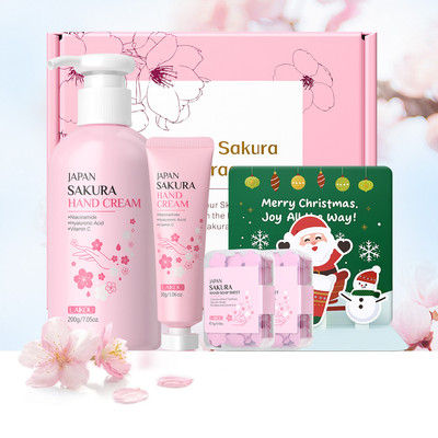 Bộ Quà Giáng Sinh Chăm Sóc Tay Sakura Cao Cấp LAIKOU - Dưỡng Ẩm Chuyên Sâu, Họa Tiết Da Mịn, Quà Tặng Chăm Sóc Da Nữ Phát Sáng