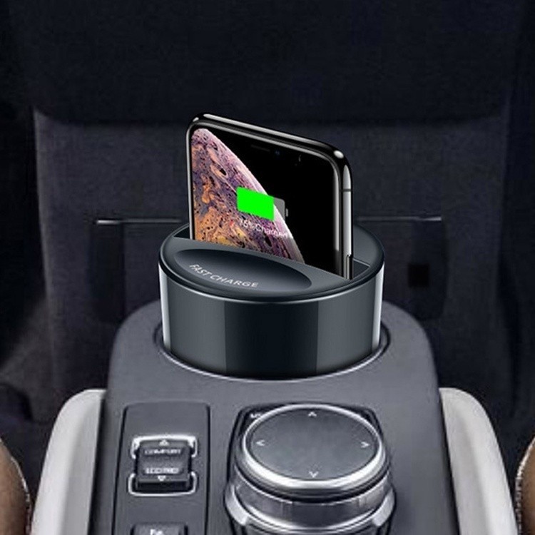 15W QI 3 in 1 Phone Car Charger Cup Holder with USB TypeC Output