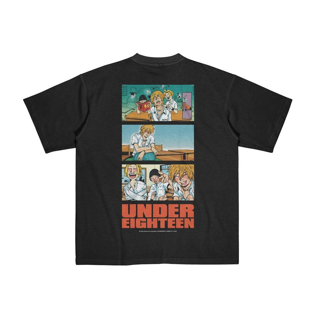 Áo thun Oversize đồ họa truyện tranh UNDER18 210gsm Cotton Đen