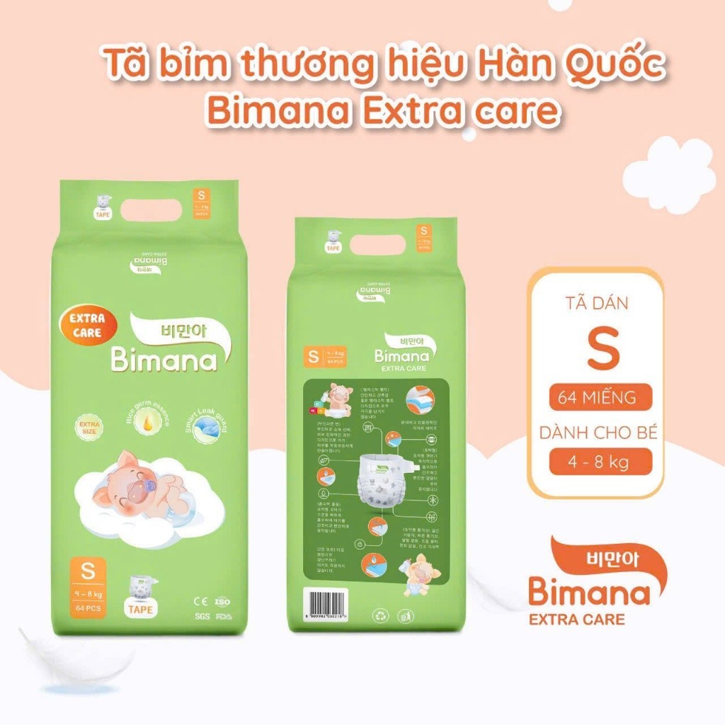 Tã/Bỉm Dán/Quần BIMANA EXTRA CARE HÀN QUỐC Thấm Hút Tốt, Đủ Size NB68 - 4XL42