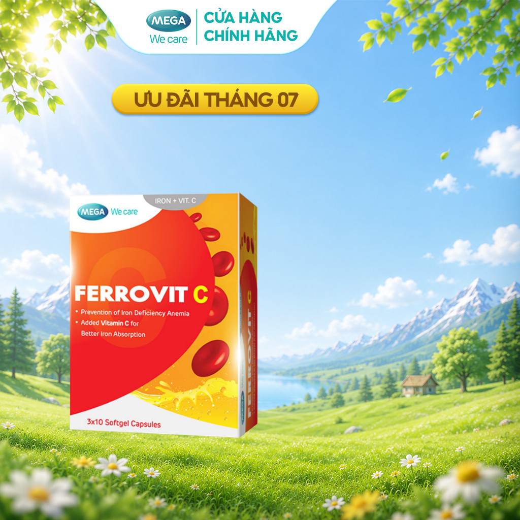 TPBVSK Viên uống giúp hỗ trợ giảm nguy cơ và triệu chứng thiếu máu do thiếu sắt FERROVIT C Mega We C