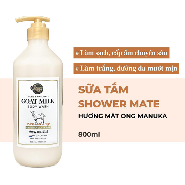 Sữa tắm cao cấp Hàn Quốc Aekyung Showermate Goatmilk Manuka Honey (Dưỡng ẩm, trắng da - Hương mật on