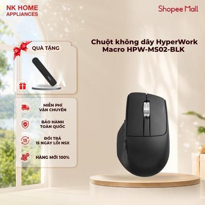 Chuột không dây HyperWork Macro HPW-MS02-BLK Đen, Công thái học, Pin 750 mAh - Bảo Hành Chính Hãng