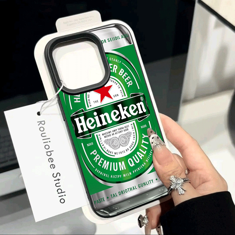 ỐpLưng Mô Hình Bia Sáng Tạo Bia Heineken Mô Hình Da Giả Vật Liệu IPhone 17 16 15 14 13 12 11 Pro Max