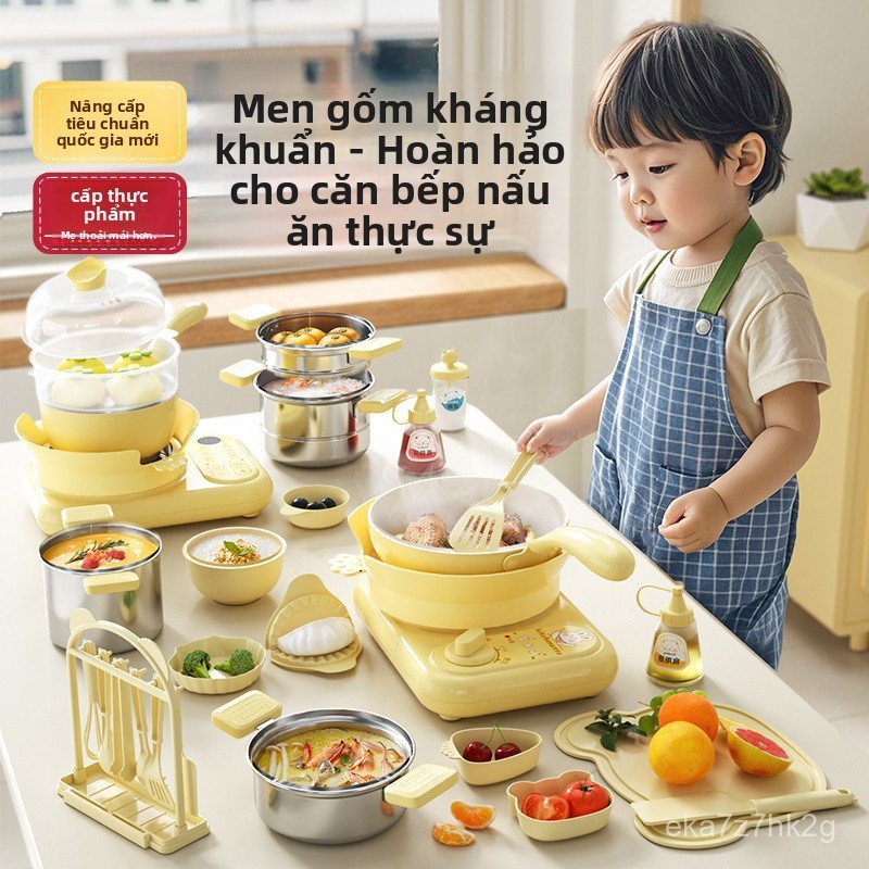 Bộ đồ chơi nấu ăn thật mini nhà bếp nấu được thức ăn thật dụng cụ làm bếp nấu ăn thật đã vượt qua gi