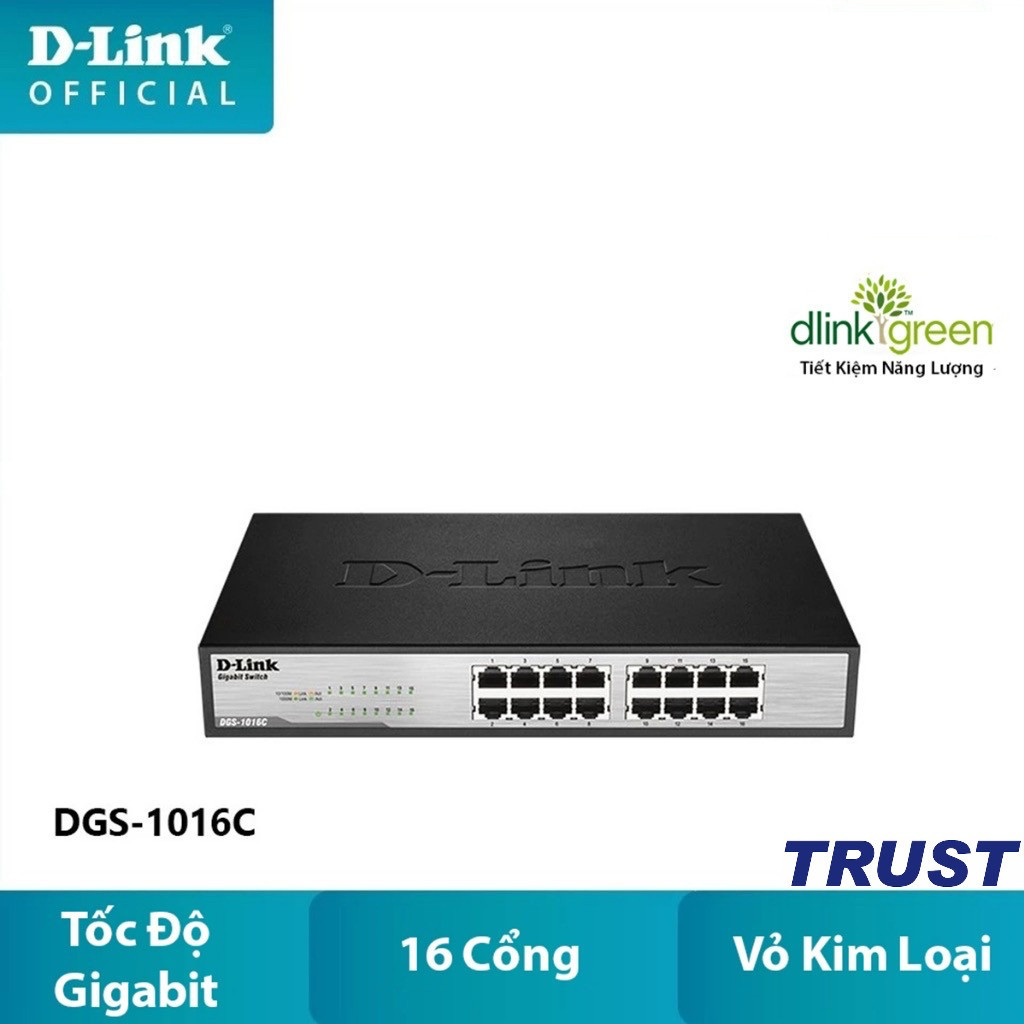 Switch D-Link DGS-1016C | Bộ chuyển mạch 16 cổng Gigabit LAN | 10/100/1000 Mbps