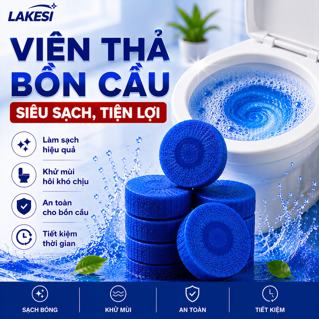LAKESI Combo 10 Viên Thả Bồn Cầu Tẩy Rửa Khử Mùi Toilet