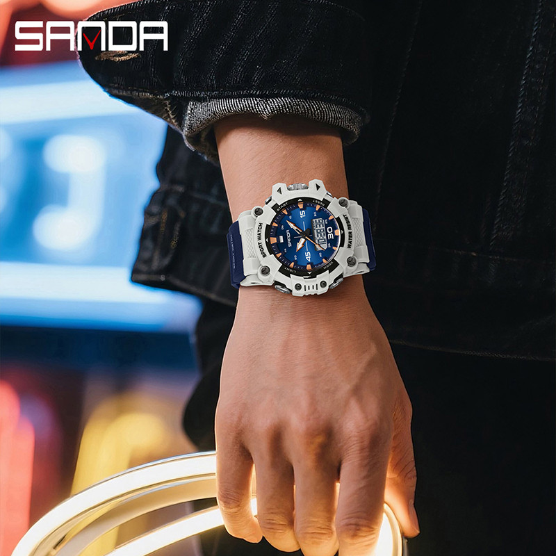 Đồng hồ thể thao đa chức năng SANDA G-Style 3 múi giờ 5ATM Street Watch dành cho nam Bạn trai