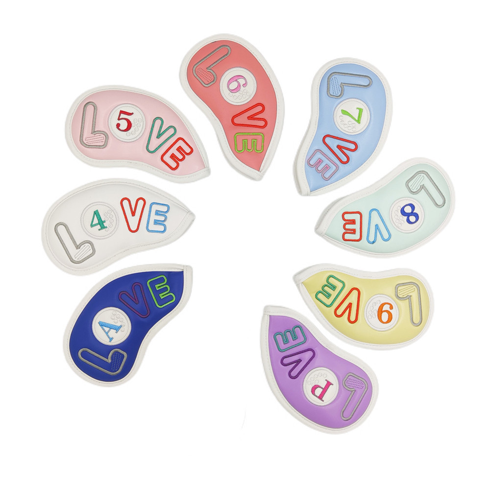 LOVE GOLF Iron Cover Nữ Độc Quyền 8 Miếng Bộ Chín Màu Da Mềm PU Rơi Trong Tình Yêu Với GOLF Single C
