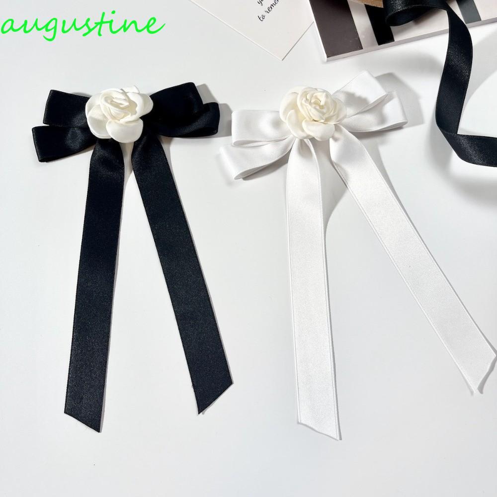 AUGUSTINE Đen Ruy Băng Pin, Trắng Nơ Đen Trâm Cài, Thời Trang Camellia Cổ Kết Cấu Ve Áo Pin Tang Lễ 