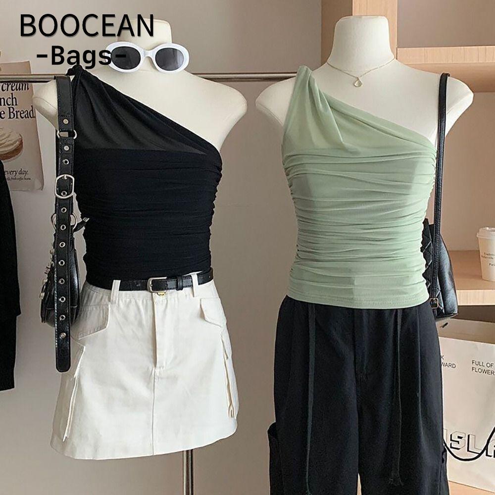 Áo tăng BOOCEAN, Áo thun co vai, không cổ màu trơn lưng gợi cảm Crop Cami Áo nữ