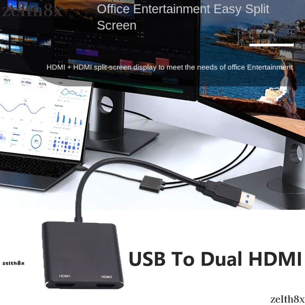 Bộ chuyển đổi HDMI kép ZELLH USB sang HDMI, Bộ chuyển đổi USB sang HDMI 1080P sang HDMI, Bộ chuyển đ