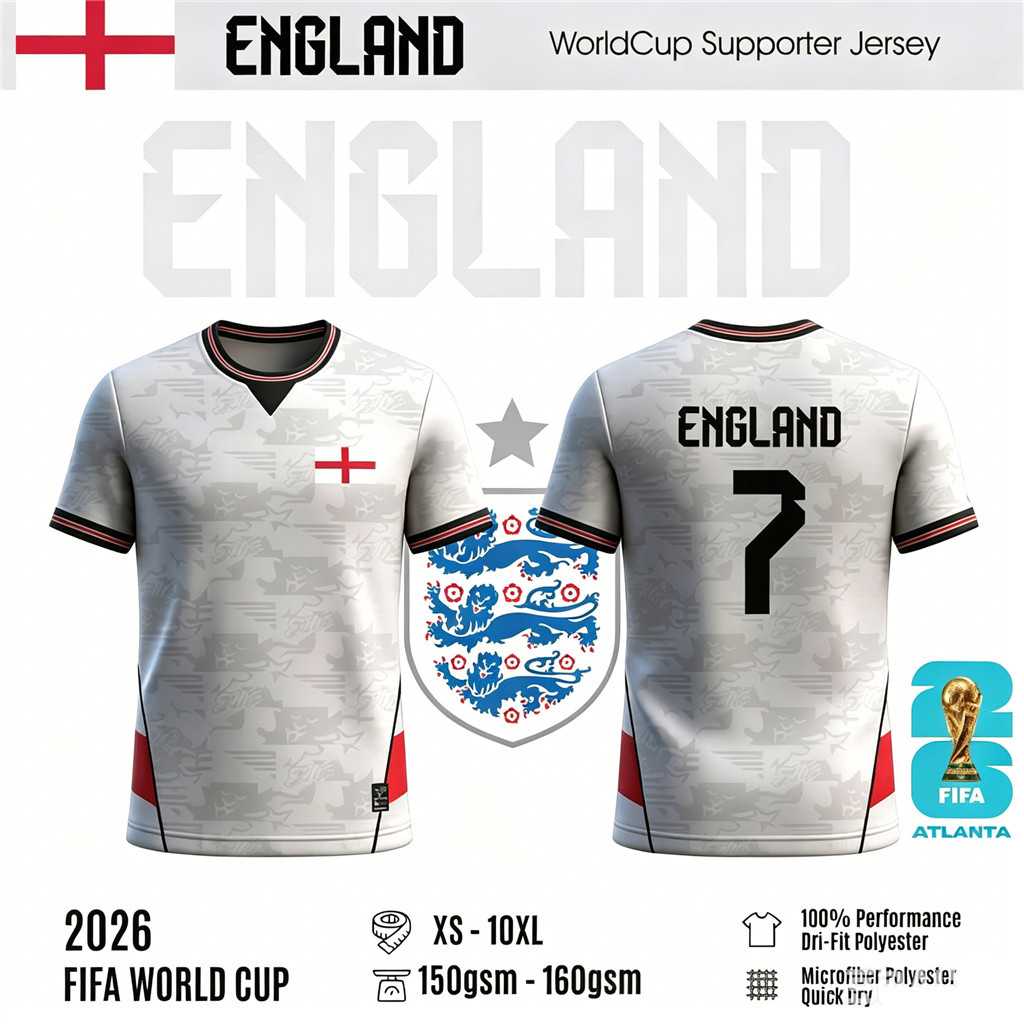 Miễn Phí Tùy Chỉnh Tên Số Kane 9 Bellingham 10 Saka 7 Anh Ba Sư Tử Jersey 2026 World Cup Trên Tay Ta