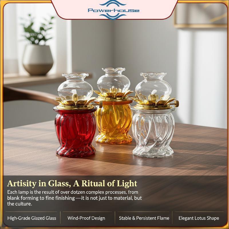 POWER Glass Lotus Oil Lamp Độ trong suốt cao Long Burning Golden Trim để thờ cúng Thiền Yoga Studio 