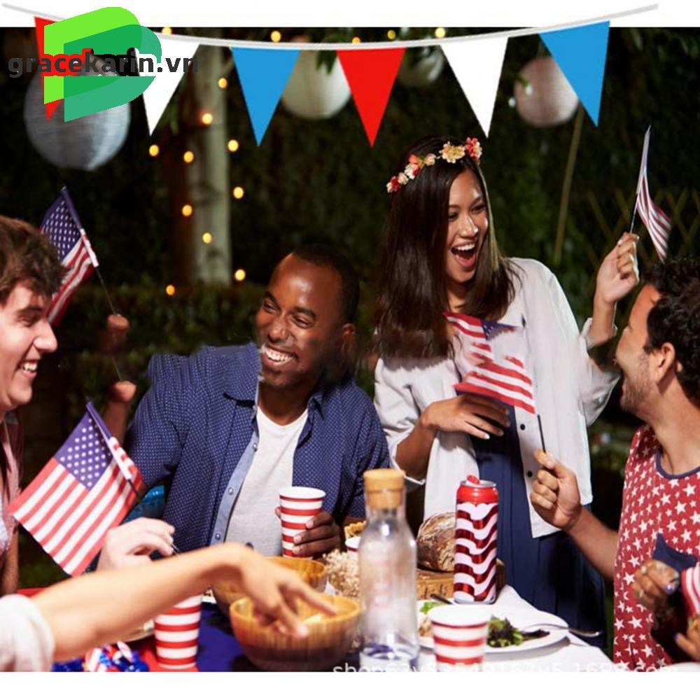 [GRCEKRIN-VN]This Bunting Is Perfect For Celebrations Triangular String Flag Bunting Blue Red