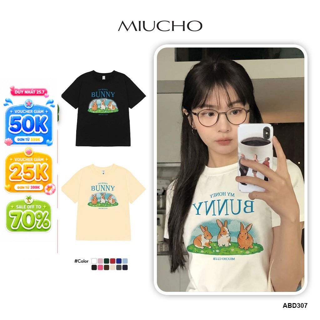 Áo baby tee Thỏ Bunny ABD307 Miucho cổ tròn in graphic