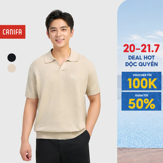 Áo len nam CANIFA cô polo ngắn tay cotton linen dáng rộng 8TE26C001