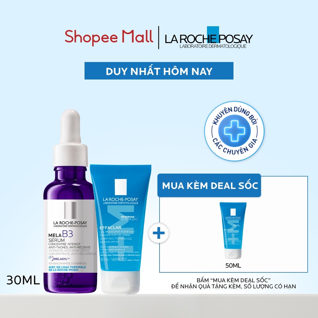 [FS] Bộ đôi gel rửa mặt và dưỡng chất giúp ngăn ngừa, giảm thâm nám La Roche-Posay Mela B3 Serum 30m
