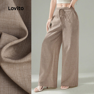 Lovito Quần phong cách thường ngày buộc nơ trước mùa xuân/hè màu nâu cà phê cho nữ (Form Lớn) L155ED2041