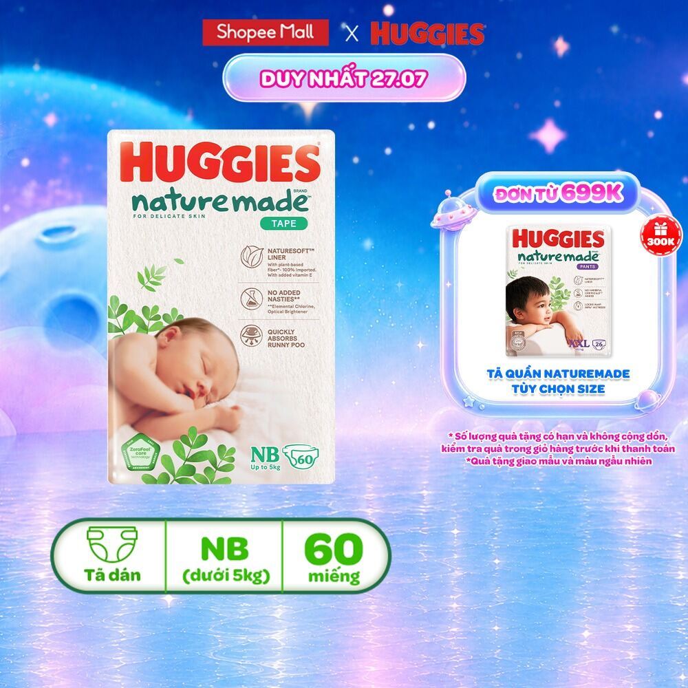 Tã/Bỉm dán Huggies NatureMade M64/L54/XL44