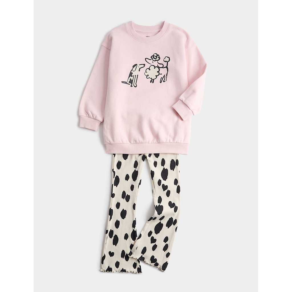 M&S  - Cotton Rich Dog Print Top & Bottom Outfit  - LIGHT PINK MIX