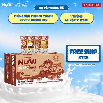 Thùng 48 Hộp Thức Uống Sữa Tươi Có Thạch NuVi Vị Đường Đen 170ml