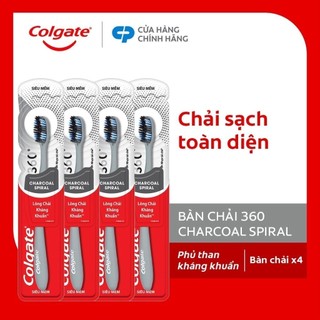 Bộ 4 Bàn chải Colgate 360 kháng khuẩn Charcoal lông chải xoắn kép