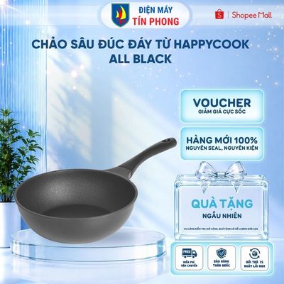 Chảo sâu đúc đáy từ Happycook All Black 24cm TBWP-24cm/ 28cm - Hàng chính hãng - Giao hỏa tốc 2h HCM