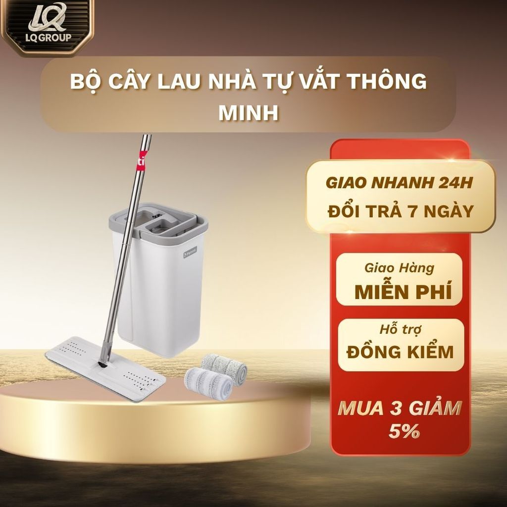 LQ- Cây lau nhà tự vắt thông minh, lau 360 độ, sàn khô nhanh, Bộ lau nhà có thùng  Parroti Pro PR01
