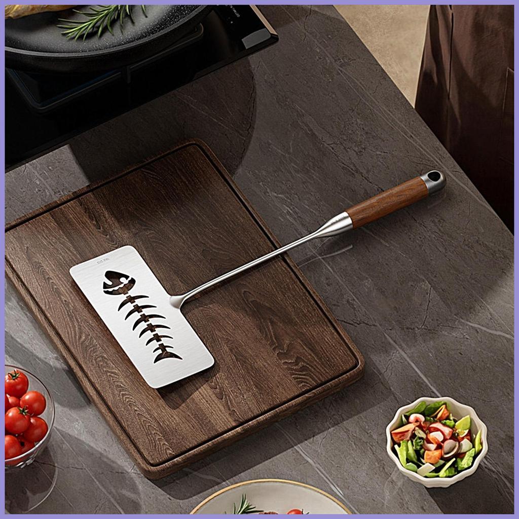 Thép không gỉ Cá Thìa Tay Cầm Gỗ Chiên Flipper Dụng Cụ Nhà Bếp Cá Flipper Thép Không Gỉ Turner Cho m