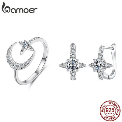 Bông tai bạc Bamoer 925 Ngôi sao Moissanite Trang sức Quà tặng cho Nữ