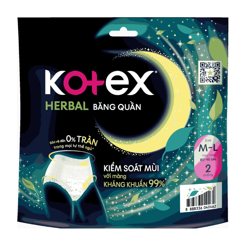 Băng vệ sinh Kotex đêm Herbal size M-L 2 miếng - 40462