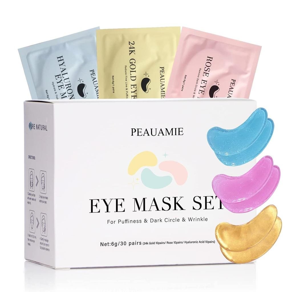 UnderEyePatchesGoldandHyaluronicAcidforpuffyeyes, RoseEyeMasksforDarkCirclesandPuffinesscareoothWrin
