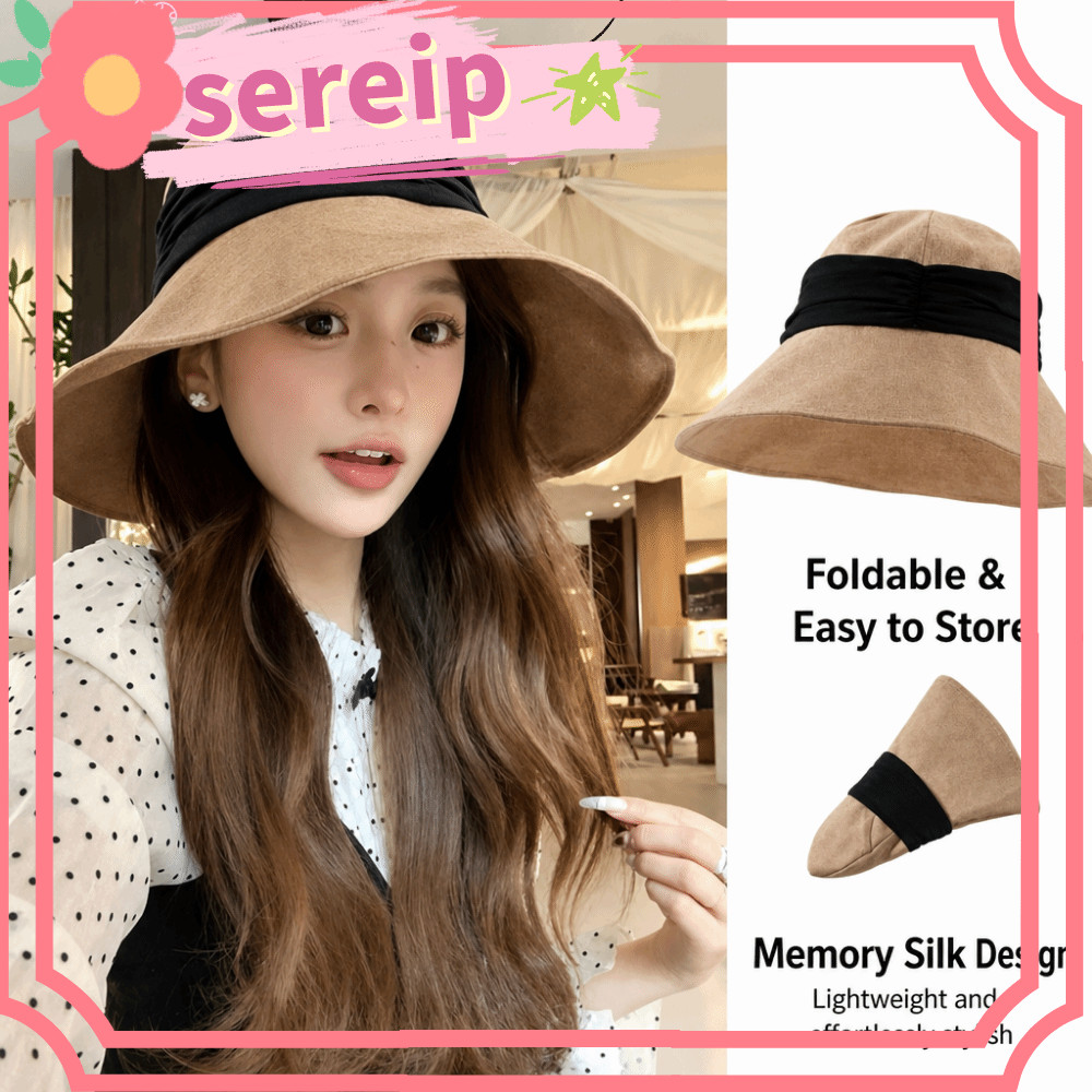 Mũ chống nắng SEREIP, Mũ ngư dân thắt lưng màu đen nhiều màu, Vải lanh Cotton thoải mái Vành rộng có thể gập lại Mũ xô đi biển