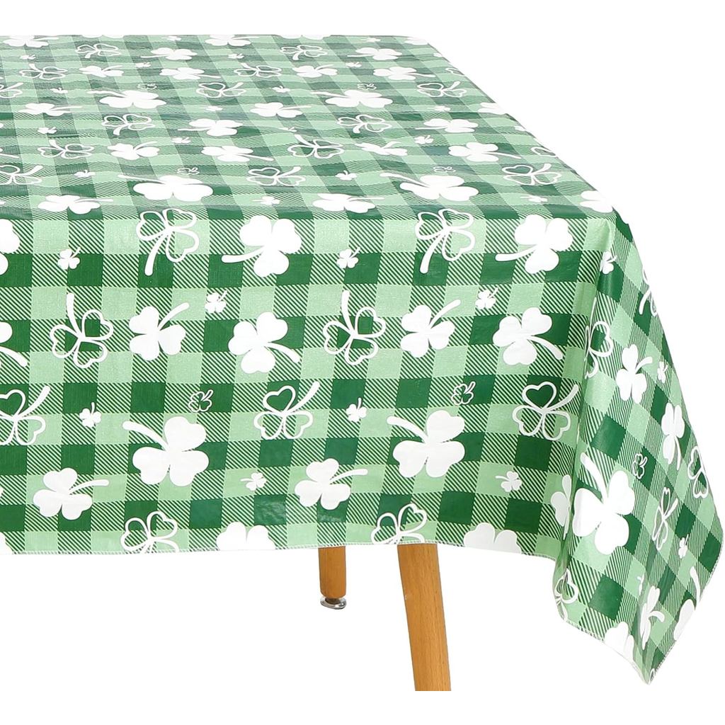 Khăn trải bàn bằng vải vinyl ngày Thánh Patrick với lớp lót flannel dành cho bàn hình chữ nhật, kích