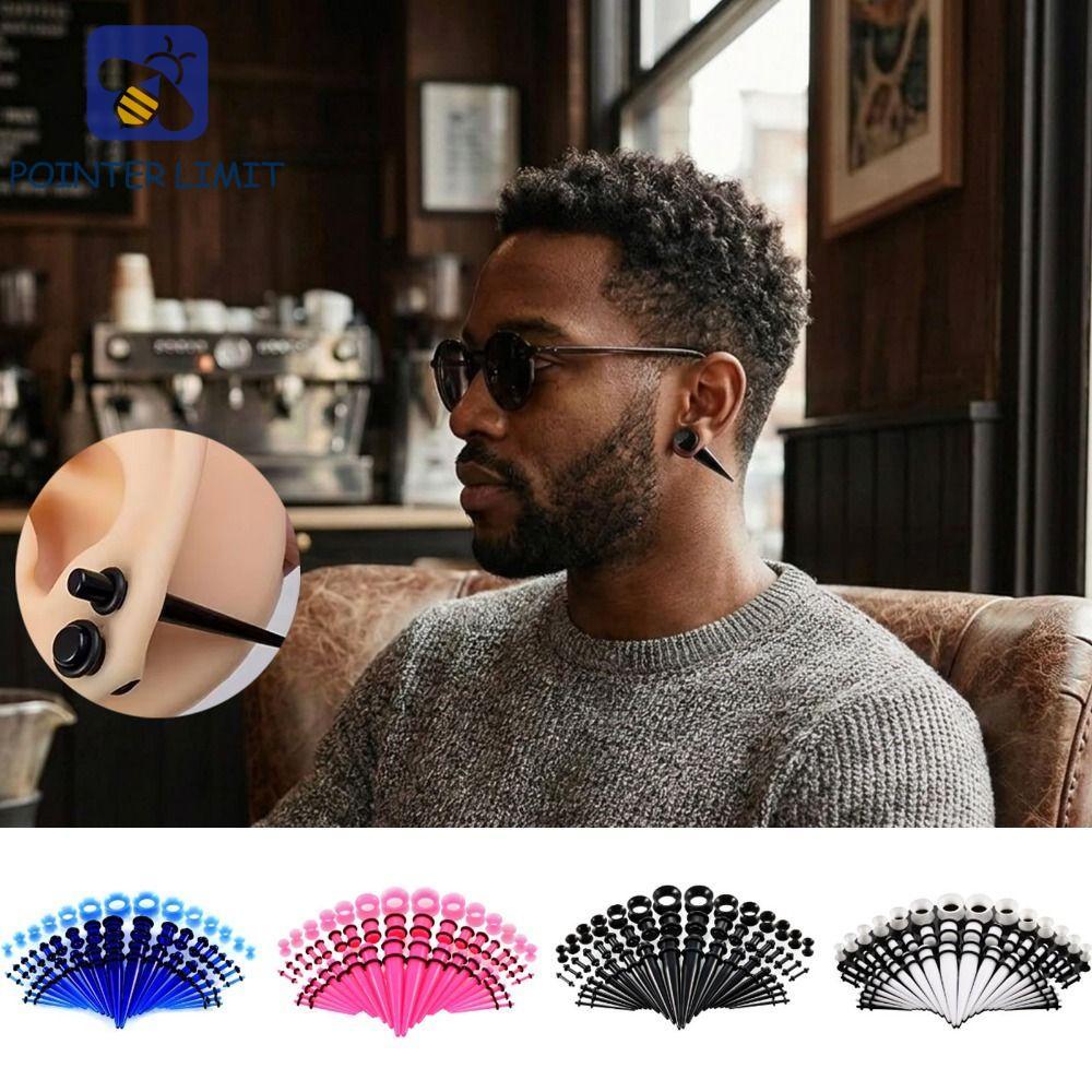 POINTER LIMIT Bộ đo tai 50 chiếc, Bộ kéo dài tai được đánh bóng mịn màng, Độ giãn tai 14G-00G Hình n