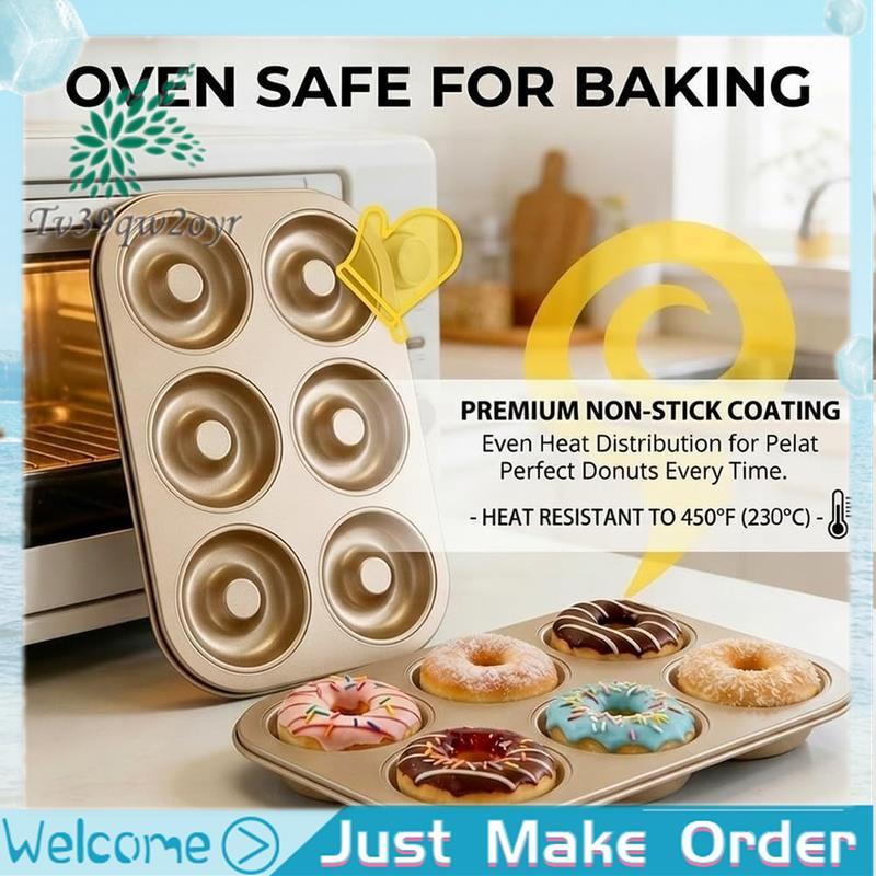 2 Gói Chảo rán chống dính, Khuôn Bagel Mini bằng thép nặng 6 khoang, Khay đựng bánh rán an toàn cho 