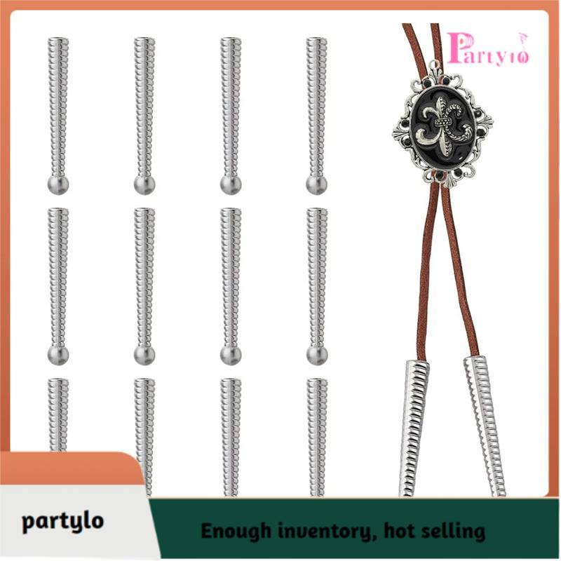 [partylo] 20 Chiếc Bạc Bolo Tie Đầu Mũ Cuối Dây Hợp Kim Dài Đầu Bolo Tie Đầu Bolo Mũ Bolo Phát Hiện 