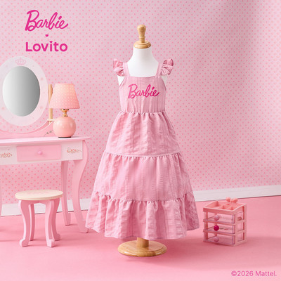 Barbie™ X Lovito Kids Đầm Jacquard xếp tầng dễ thương màu hồng dành cho bé gái mùa Xuân/Hè DRBL4PAD028