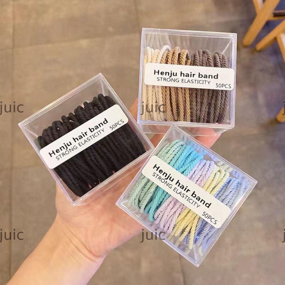 Dây buộc tóc JUIC 50 CÁI, Dây buộc tóc màu kẹo, Dây buộc tóc co giãn mạnh mẽ Twill
