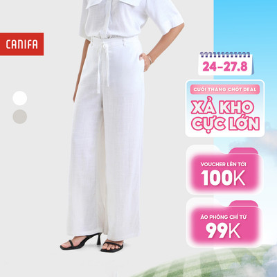 Quần dài linen nữ dáng rộng có dây rút điều chỉnh, chất liệu thoáng mát CANIFA 6BP26S003