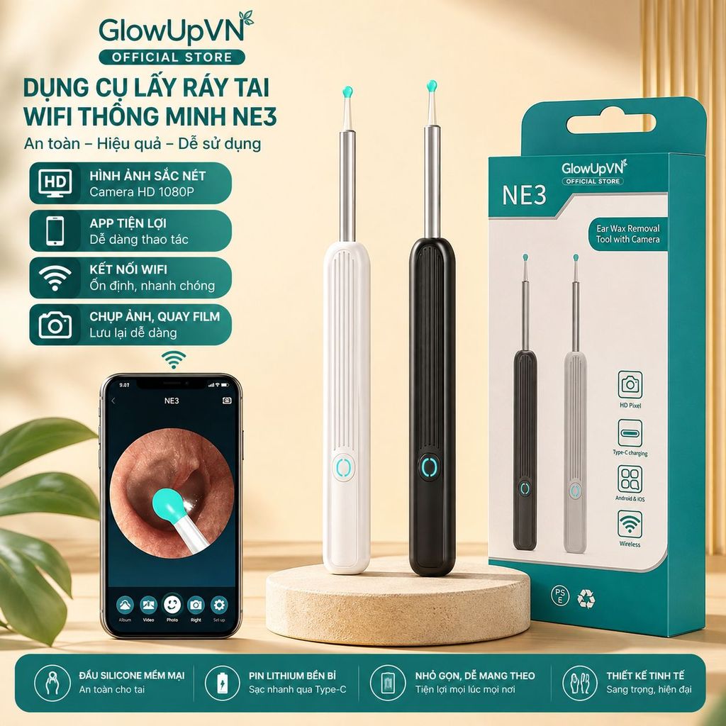 Dụng cụ lấy ráy tai camera NE3 PRO nội soi đa năng. Hình ảnh sắc nét kết nối app HND