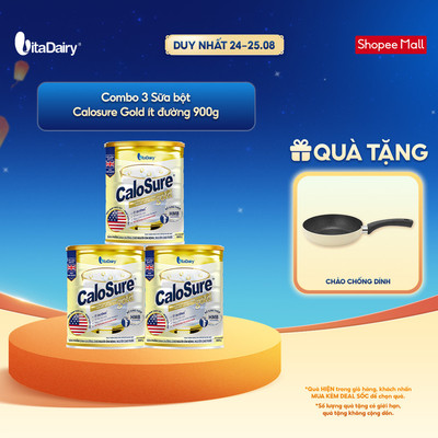 [COMBO 3 LON] Sữa bột CaloSure Gold ít đường - Bổ sung năng lượng, giúp tiêu hoá khoẻ - Lon 900g