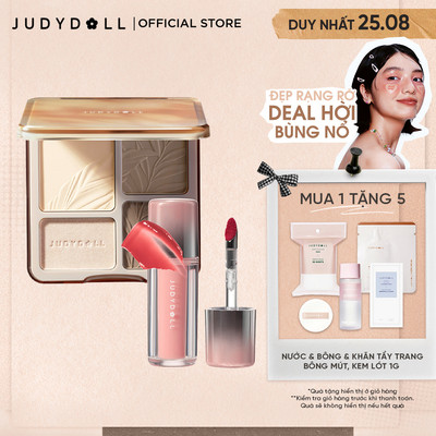 [COMBO 2] Son Bóng Đầu Sắt Nhung & Bảng Phấn Bắt Sáng Tạo Khối Highlight JUDYDOLL Bền Màu Dưỡng Môi Mỏng Nhẹ